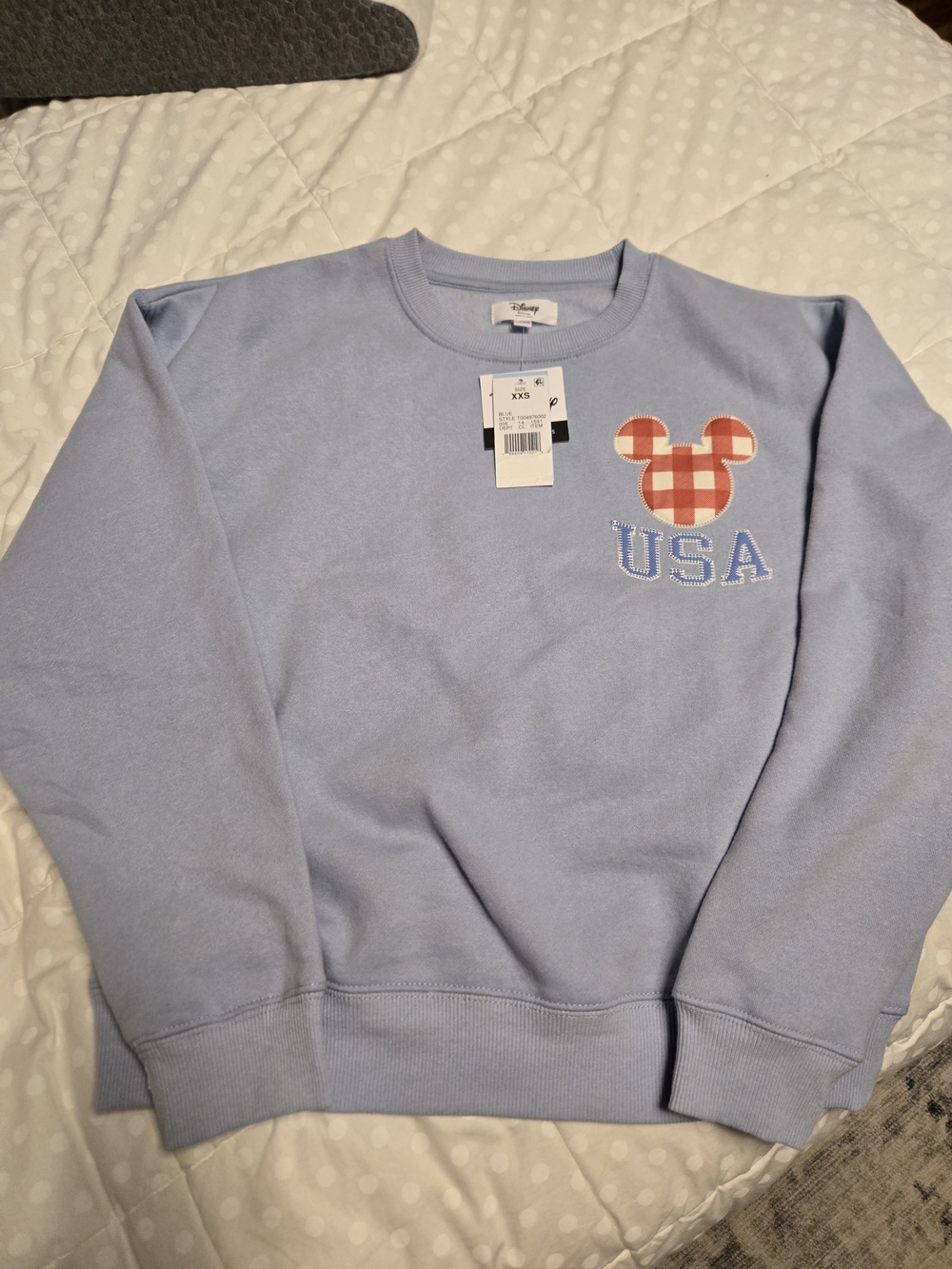 Disney Light Blue Crewneck Sweatshirt with Red Gingham Mickey